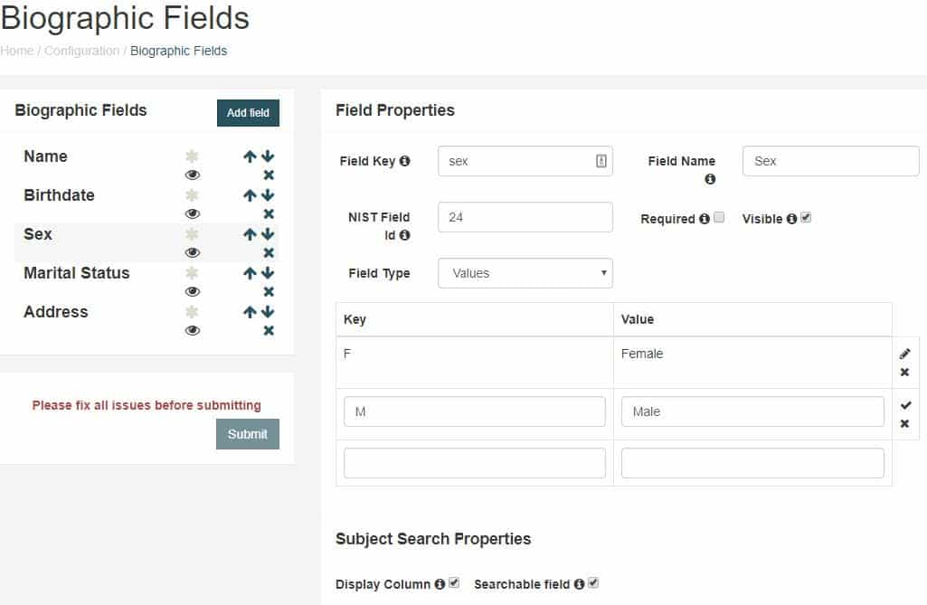 Figure 5. MMABIS Biographic Fields