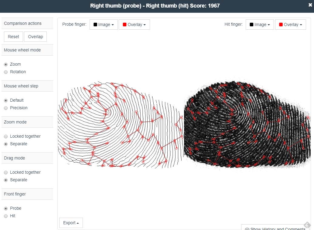 Figure 16: Adjudication case - fingerprints comparison