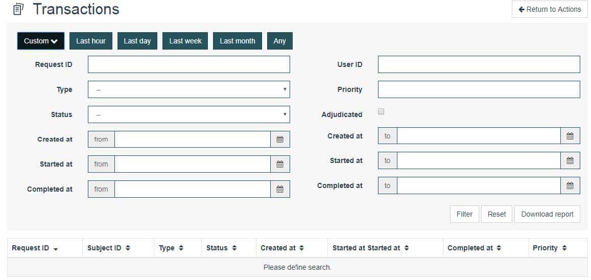 Figure 13. Web Client - Custom transactions filter